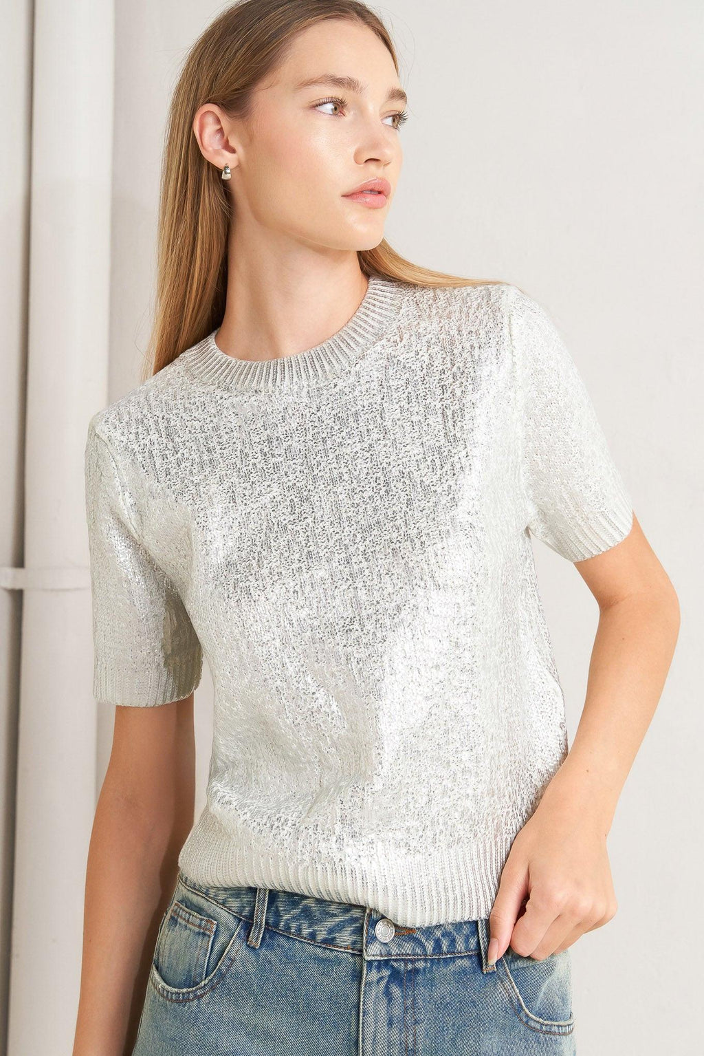 SILVER GLOW KNIT TOP
