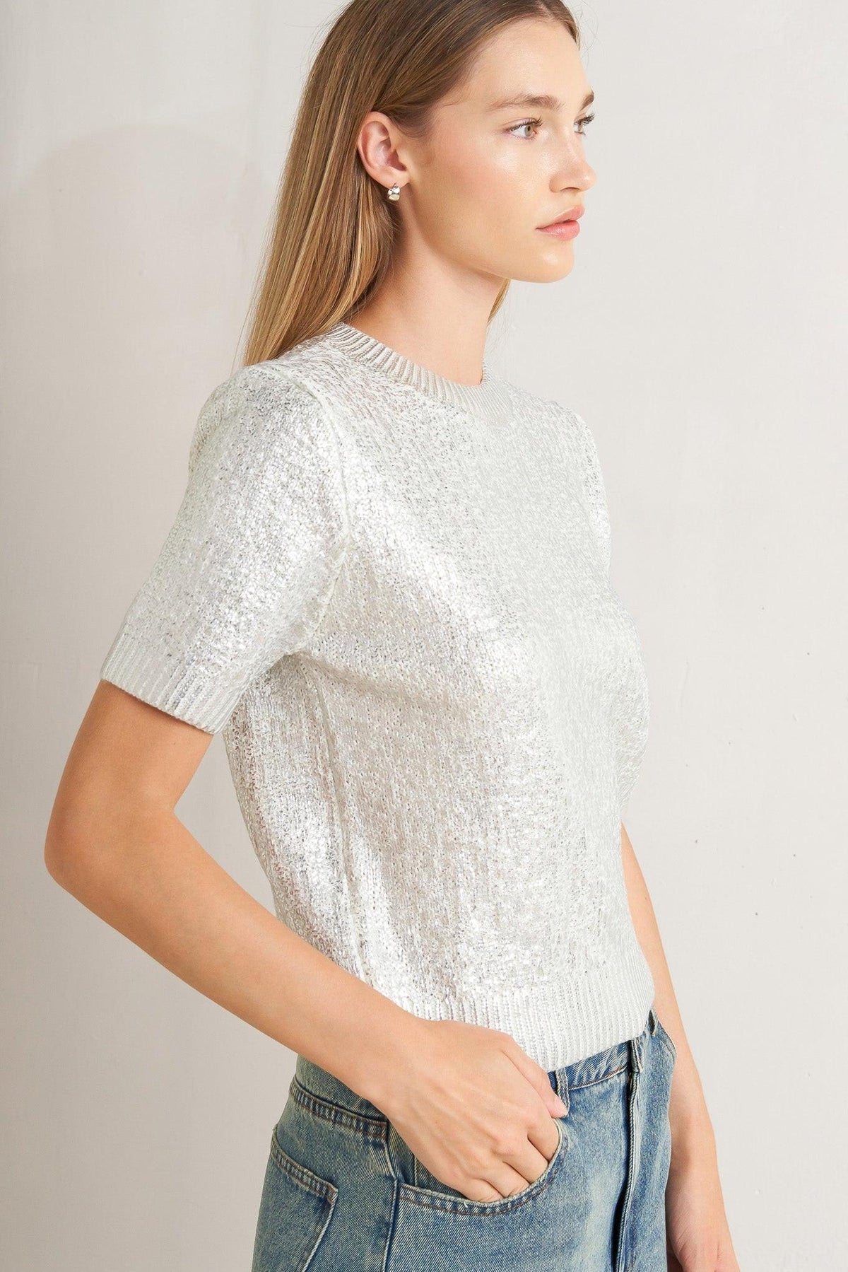 SILVER GLOW KNIT TOP