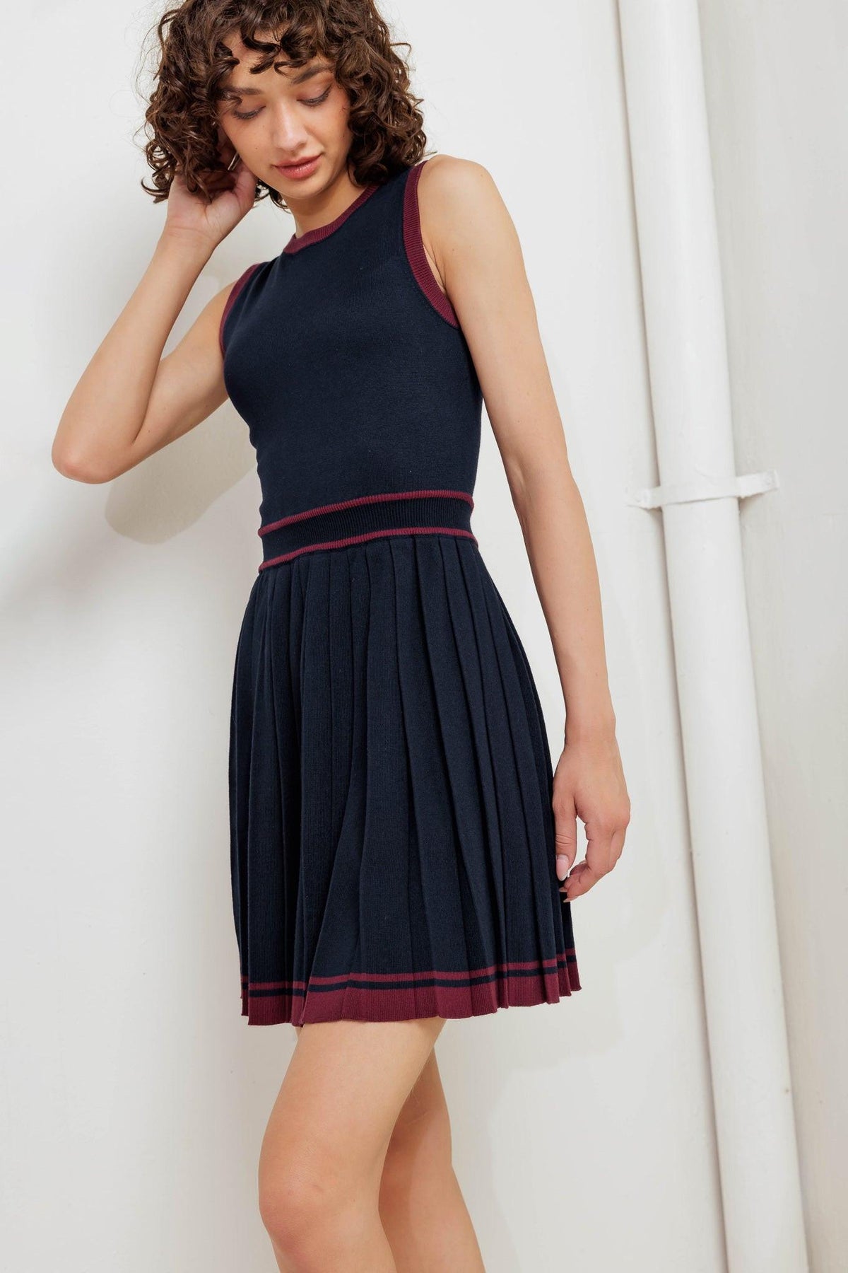 BERRY STRIPE SWEATER MINI DRESS