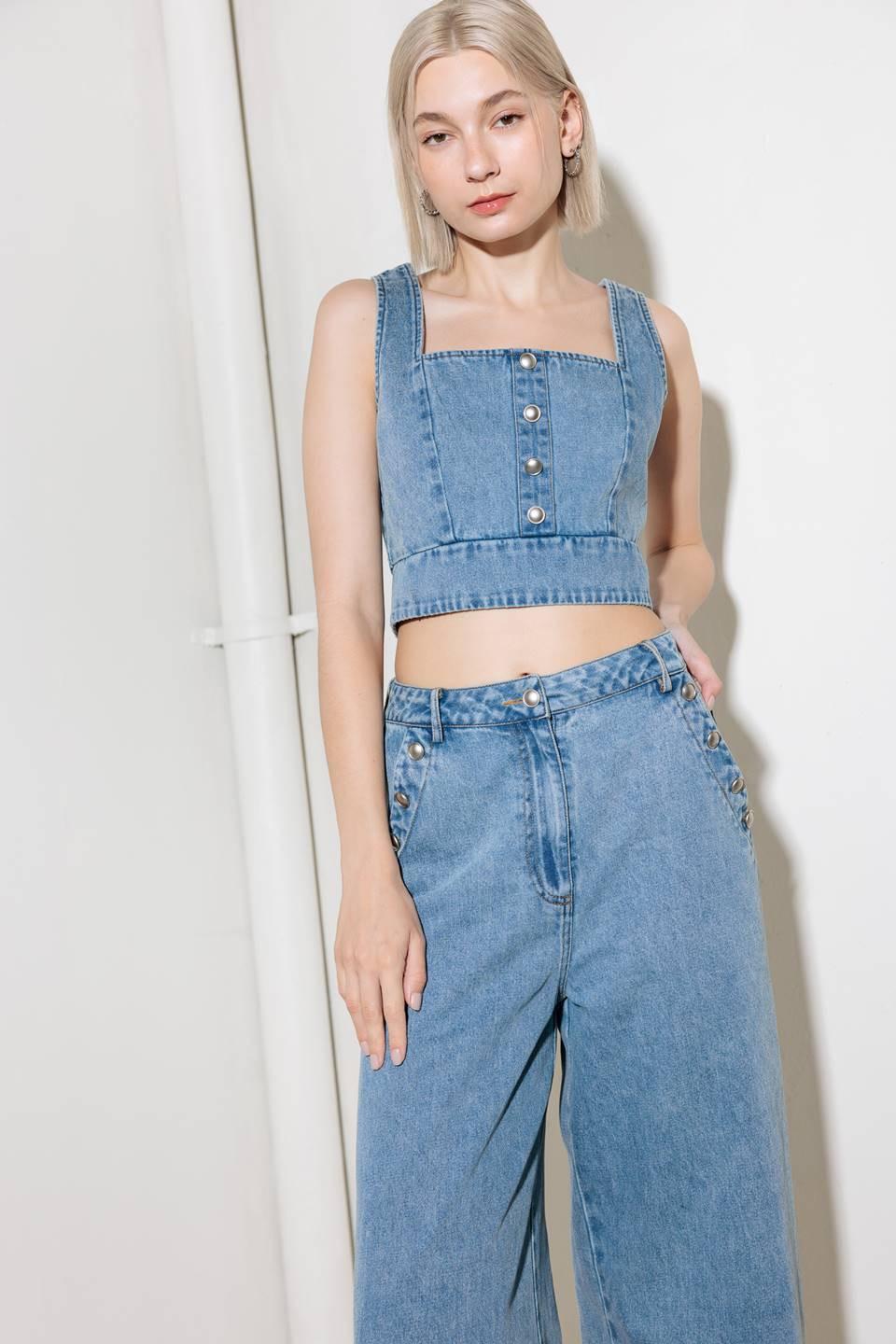EVER SO SWEET LIGHT INDIGO DENIM TOP