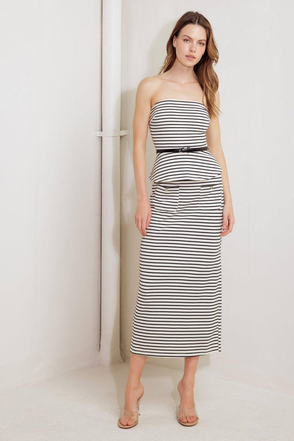 WINDING PATH STRIPED WOVEN TUBE TOP