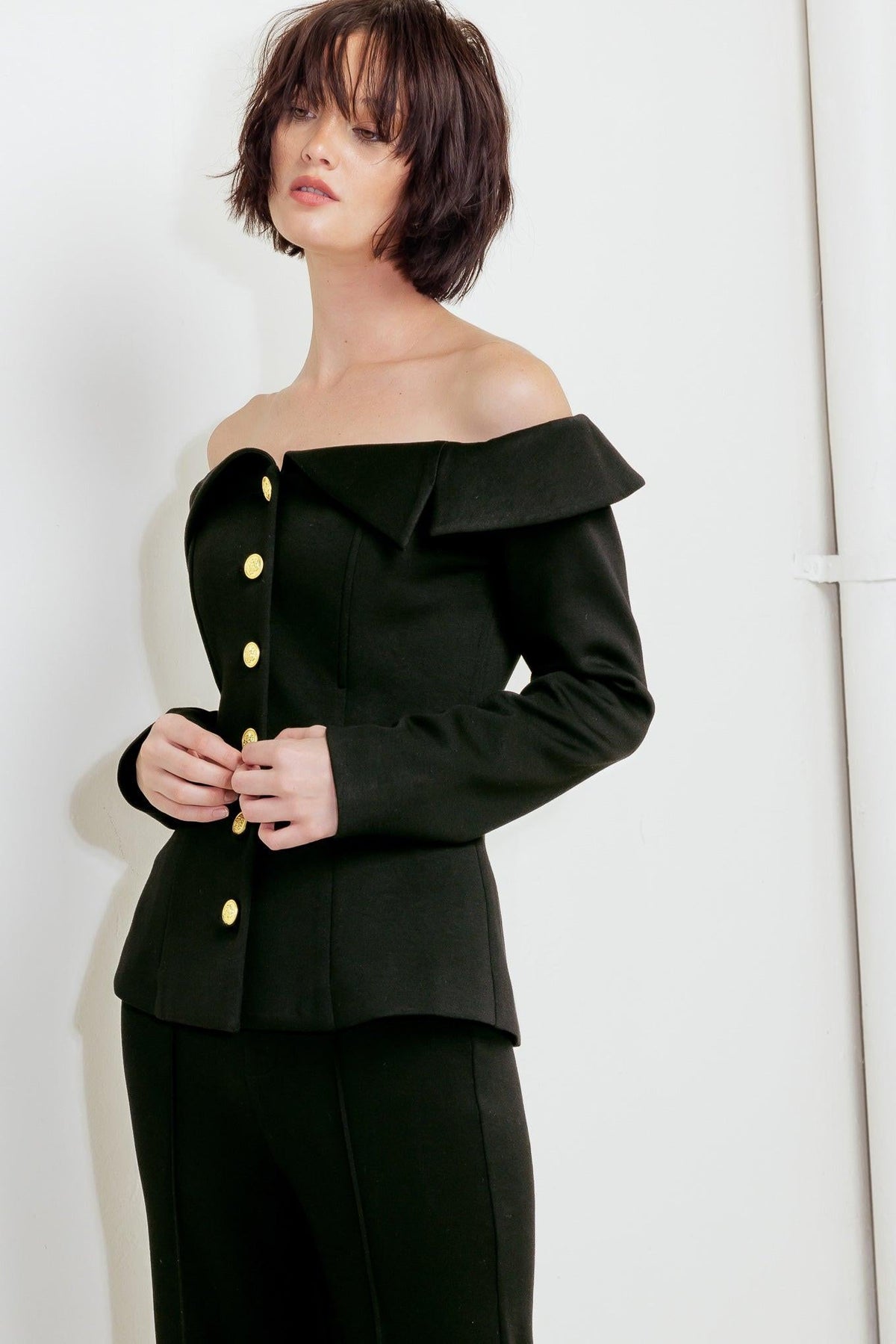 MODERN FLOW BLACK WOVEN TOP