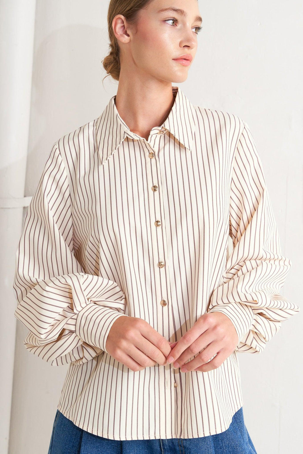 PINSTRIPE CHIC WOVEN TOP