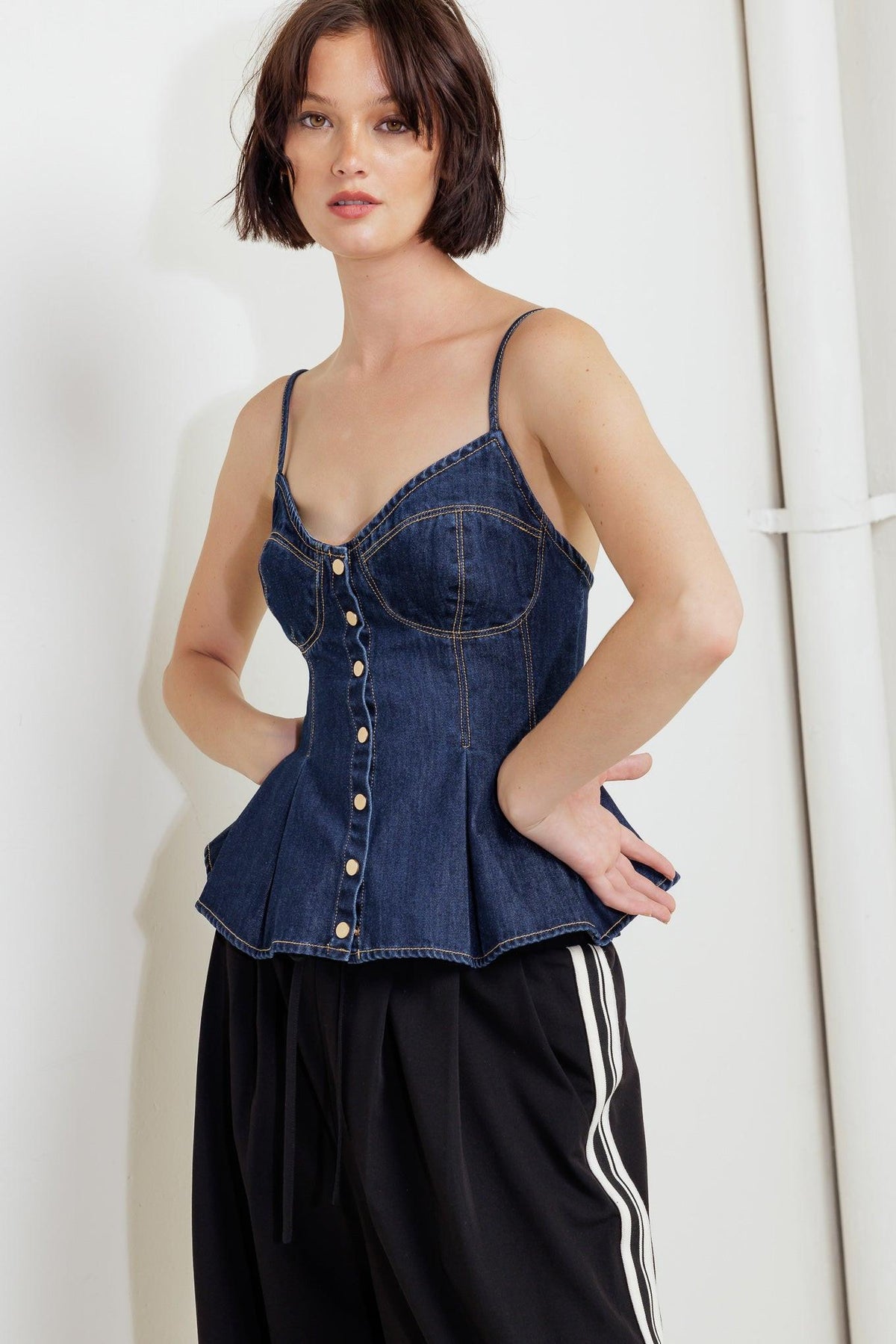 SILENT AUTHORITY DENIM CAMI TOP