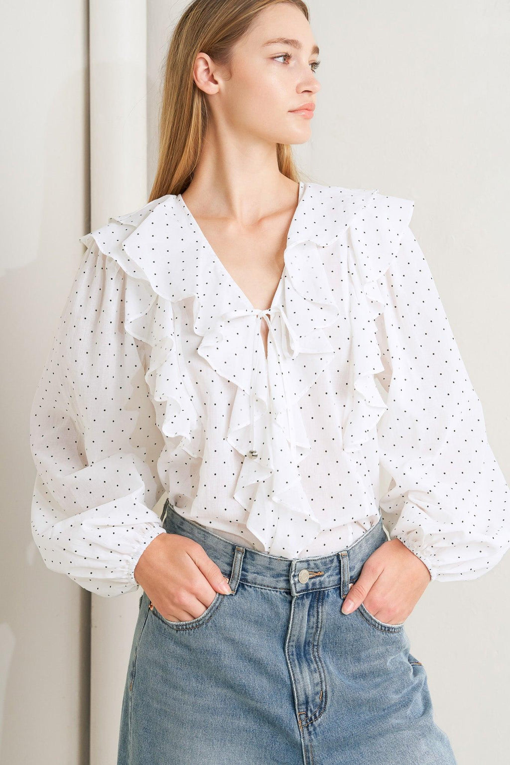 MADE OF DREAMS POLKA DOT WOVEN TOP