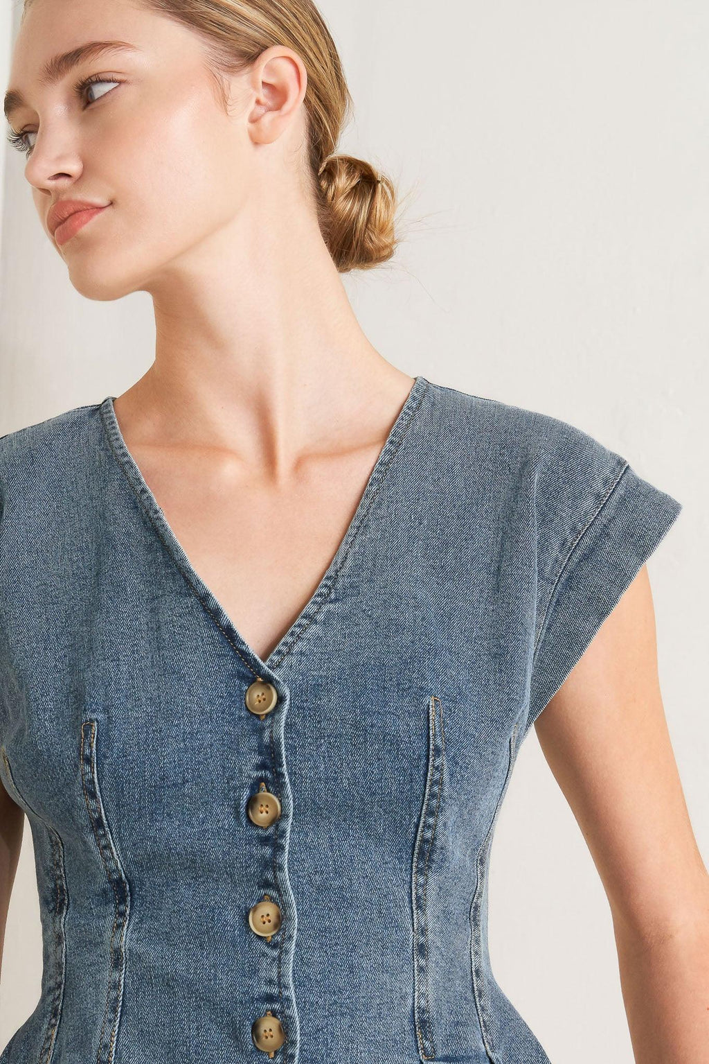 NO SECOND THOUGHT WASHED DENIM TOP