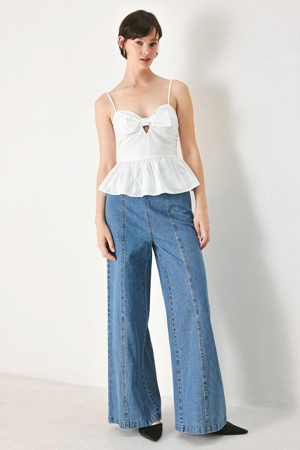 SUNSET BOW WHITE WOVEN TOP