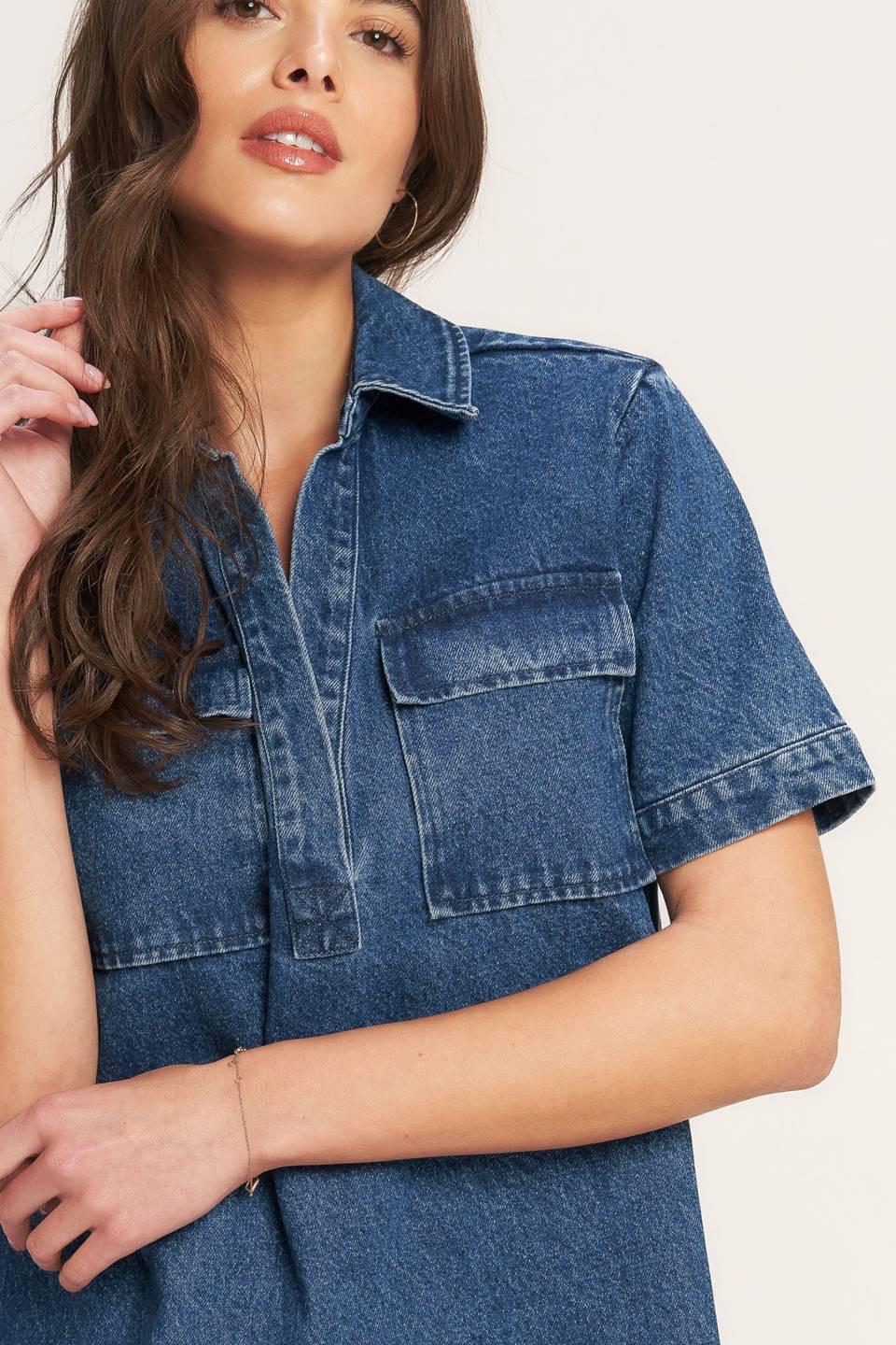 BLUE CANVAS DENIM MINI DRESS