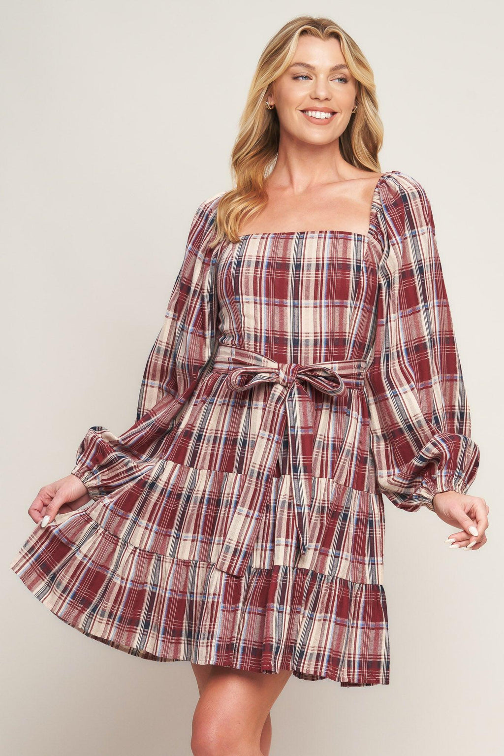 HONEY HUG PLAID MINI DRESS