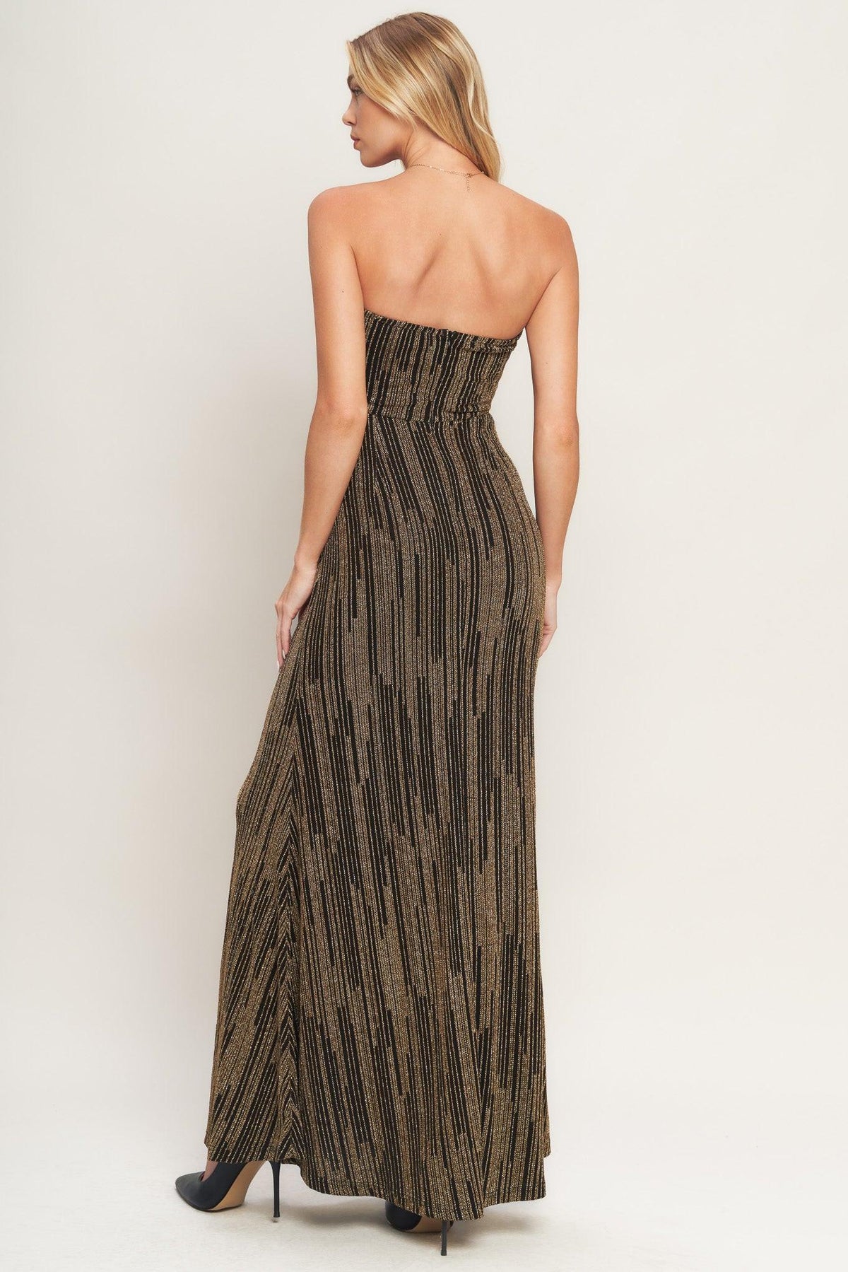 SACRED PROMISES METALLIC WOVEN MAXI DRESS
