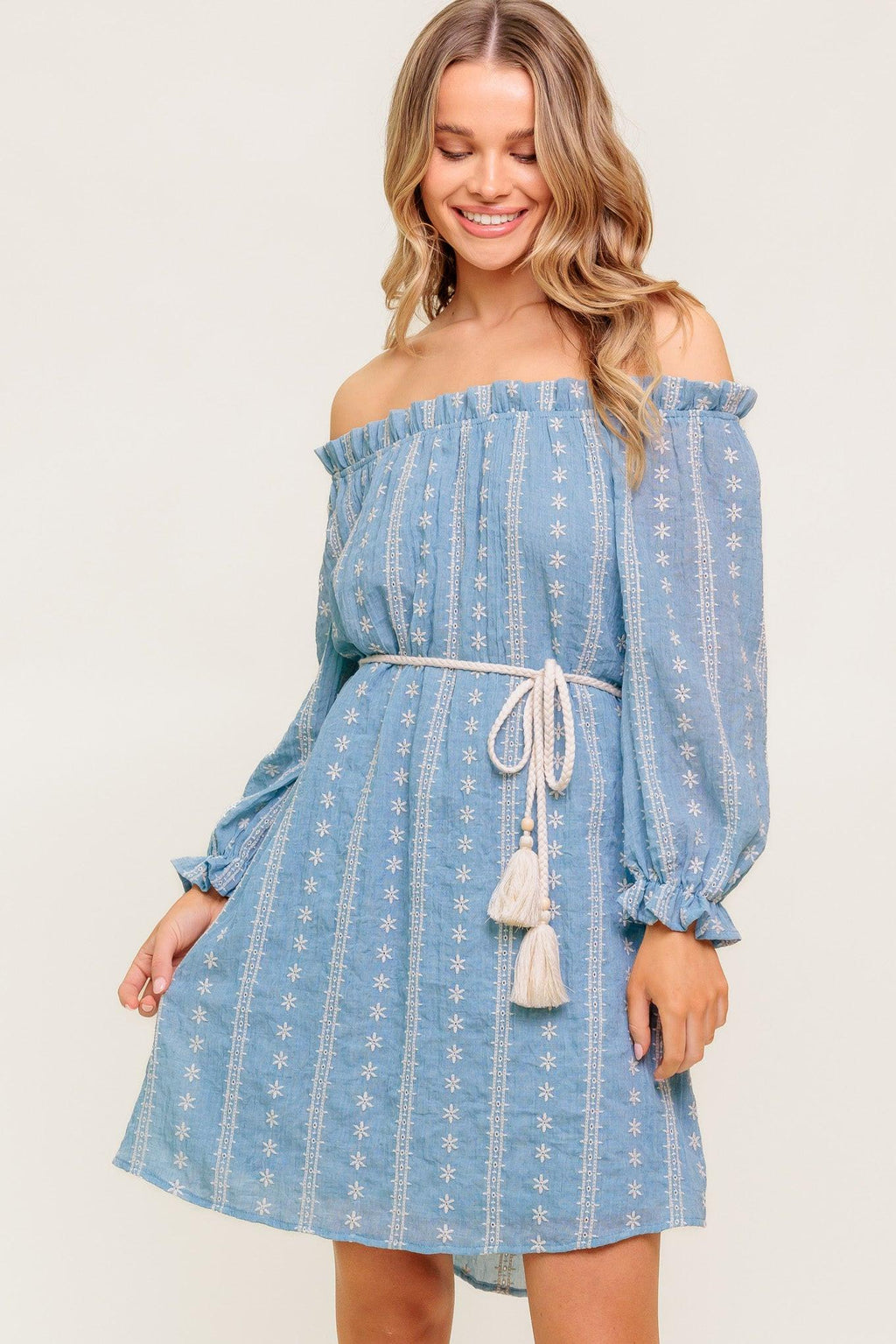 NO MORE CLOUDY SKIES WOVEN MINI DRESS