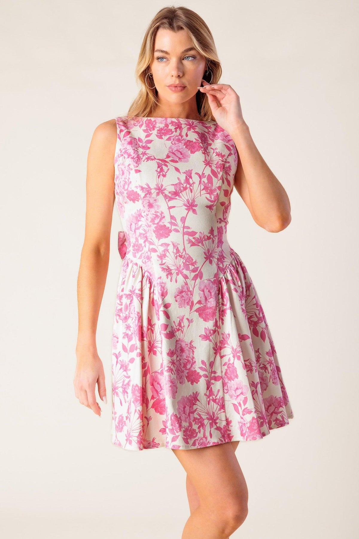 ADVENTURE ISLAND PINK WOVEN MINI DRESS