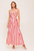DREAM PETALS RED STRIPE WOVEN ANKLE DRESS