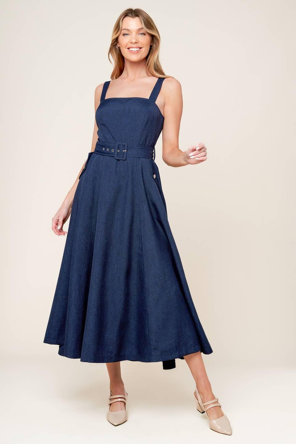 RAULAND NAVY WOVEN MIDI DRESS