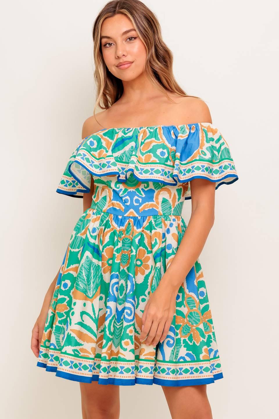 COASTAL LOVE SAGE BLUE WOVEN MINI DRESS