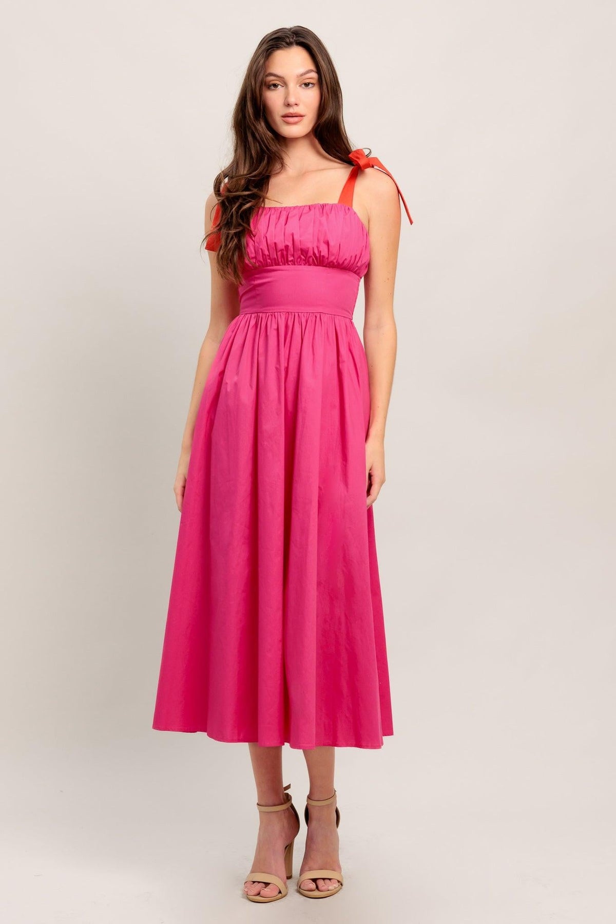 EVENING DELIGHTS FUCHSIA WOVEN MIDI DRESS