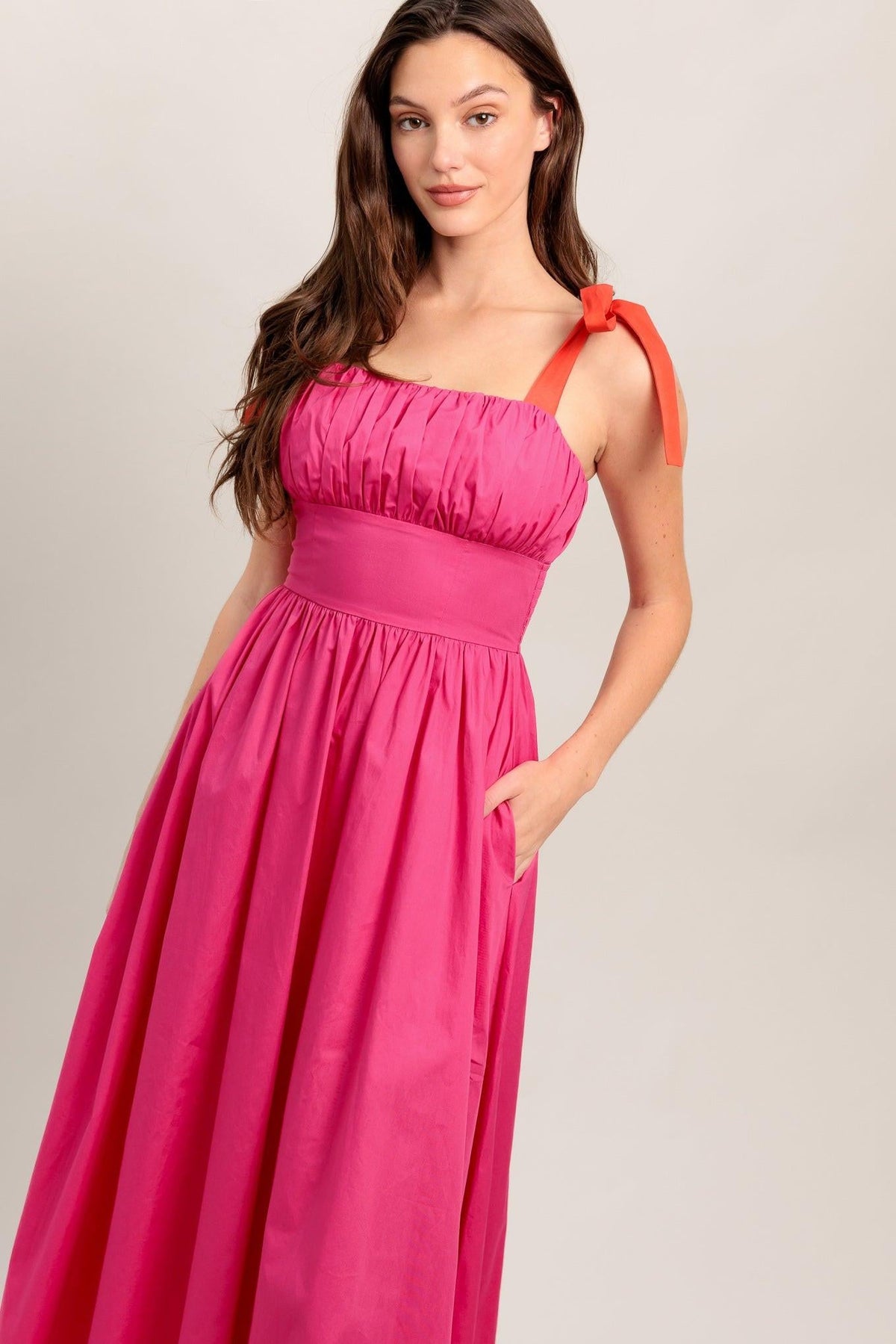 EVENING DELIGHTS FUCHSIA WOVEN MIDI DRESS