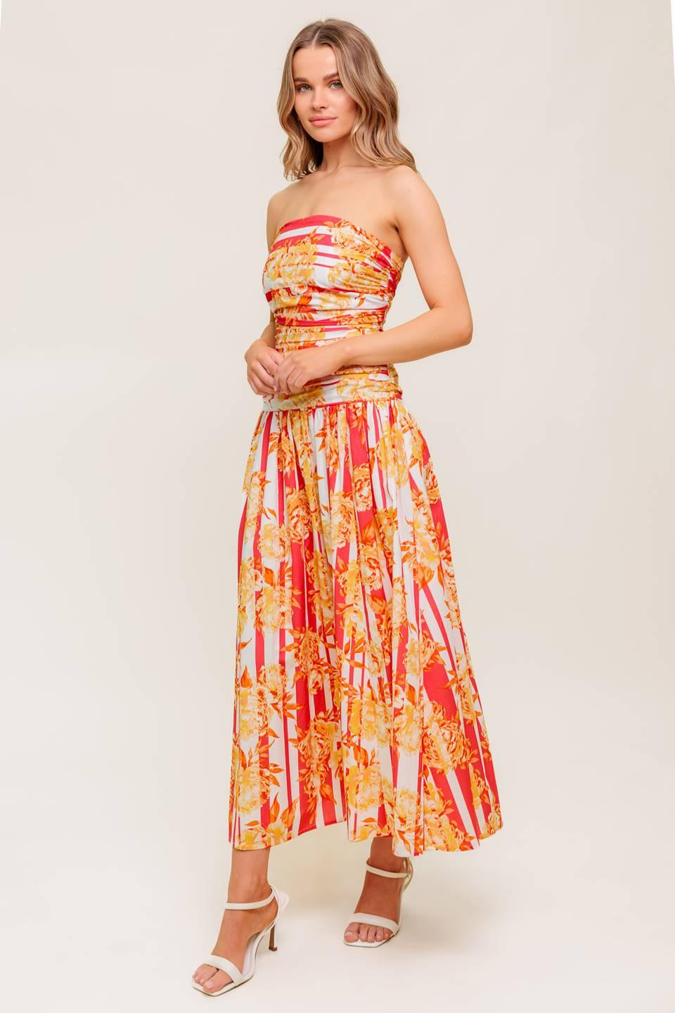 PEONY STORM DANCE WOVEN MIDI DRESS