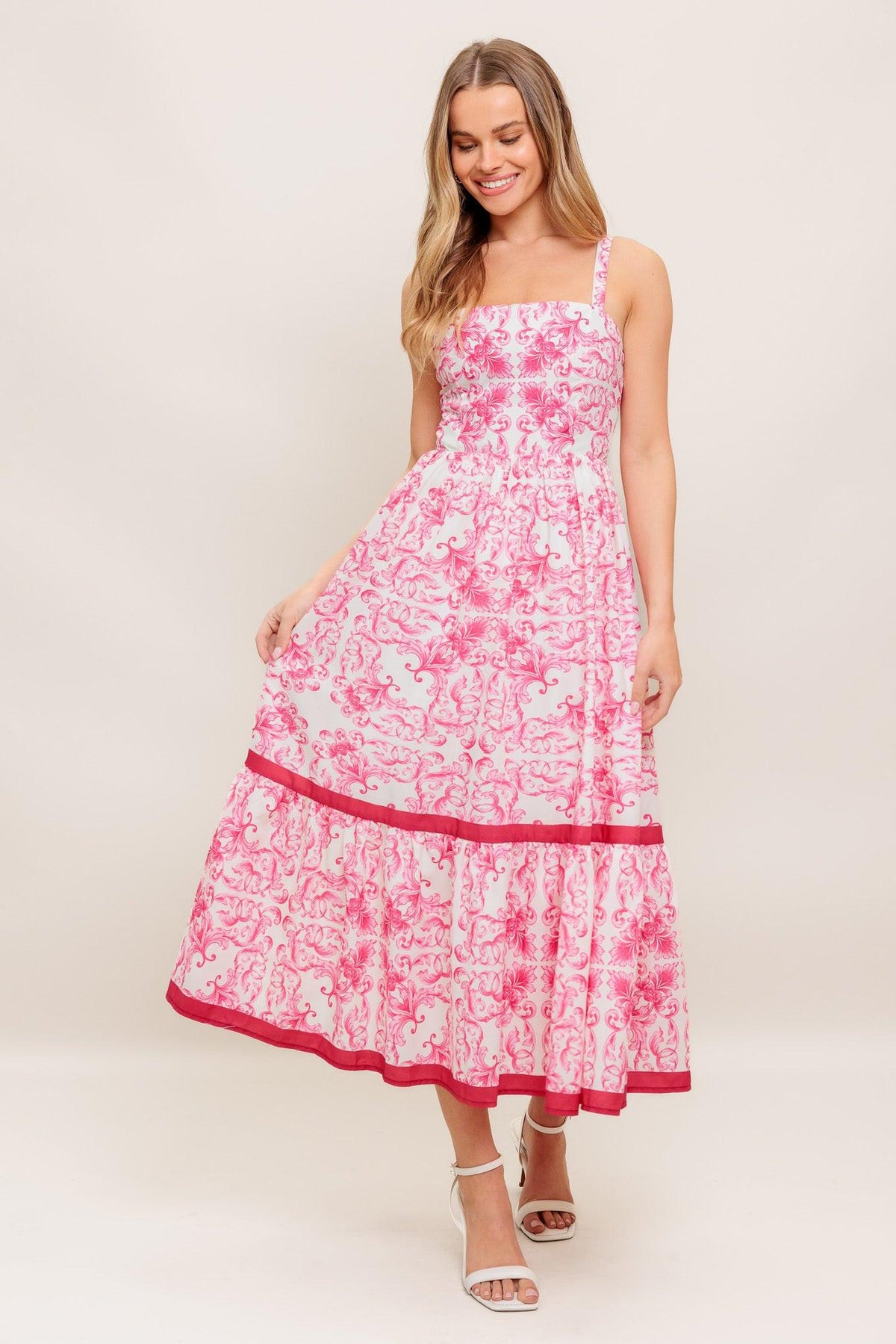 ROSÉ GARDEN WOVEN MIDI DRESS