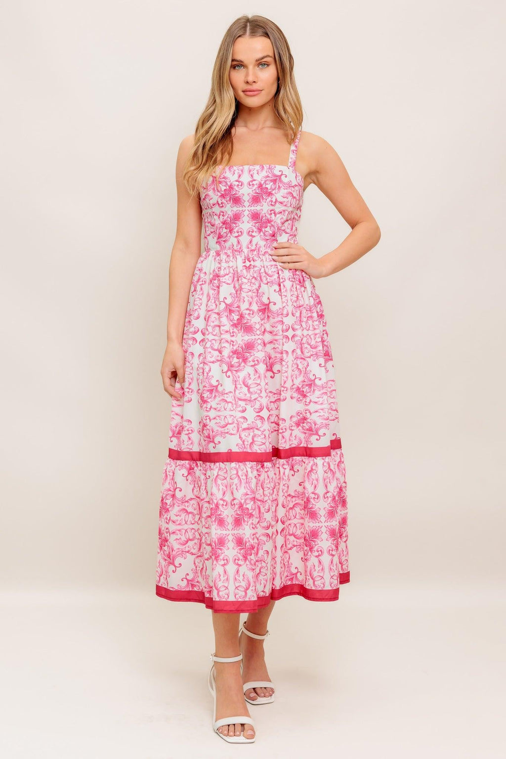 ROSÉ GARDEN WOVEN MIDI DRESS