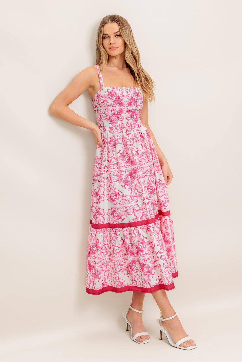 ROSÉ GARDEN WOVEN MIDI DRESS