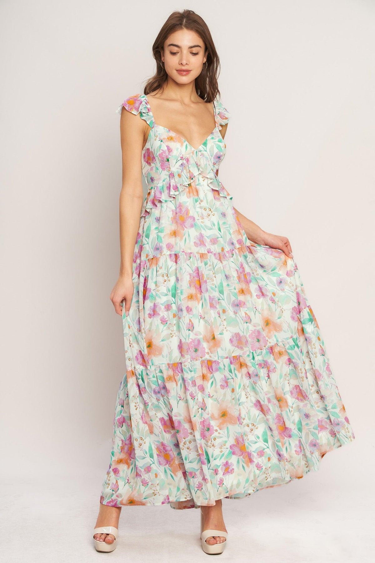 HEAVENLY BLOSSOM WOVEN MAXI DRESS