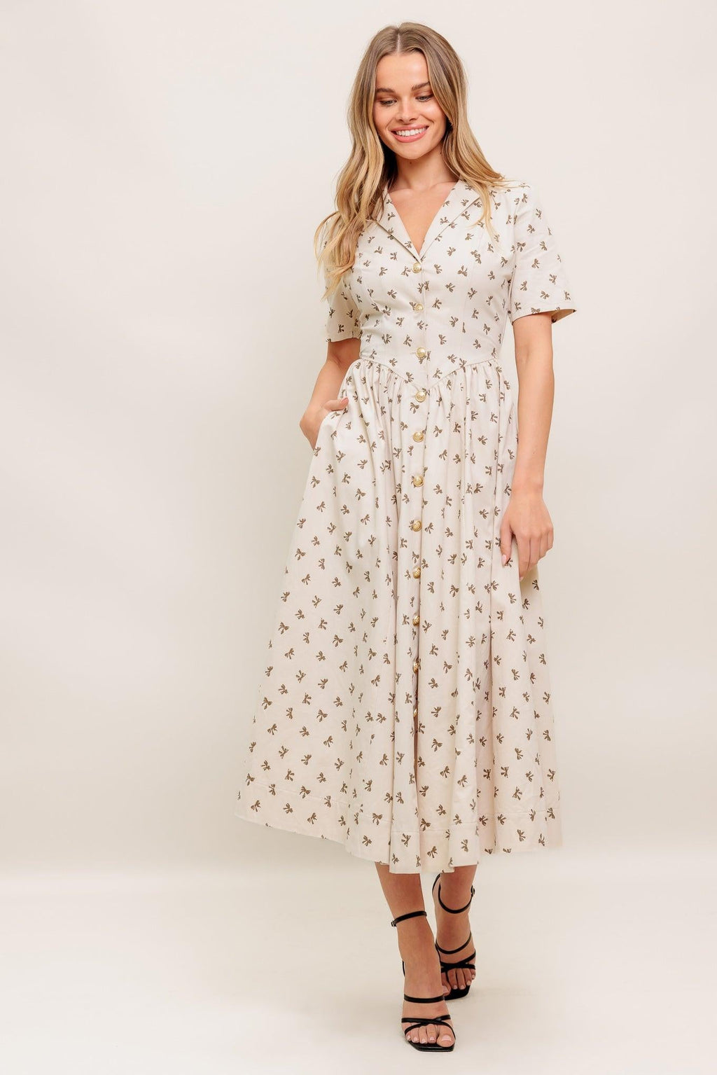 CANDY KISS BEIGE WOVEN MIDI DRESS