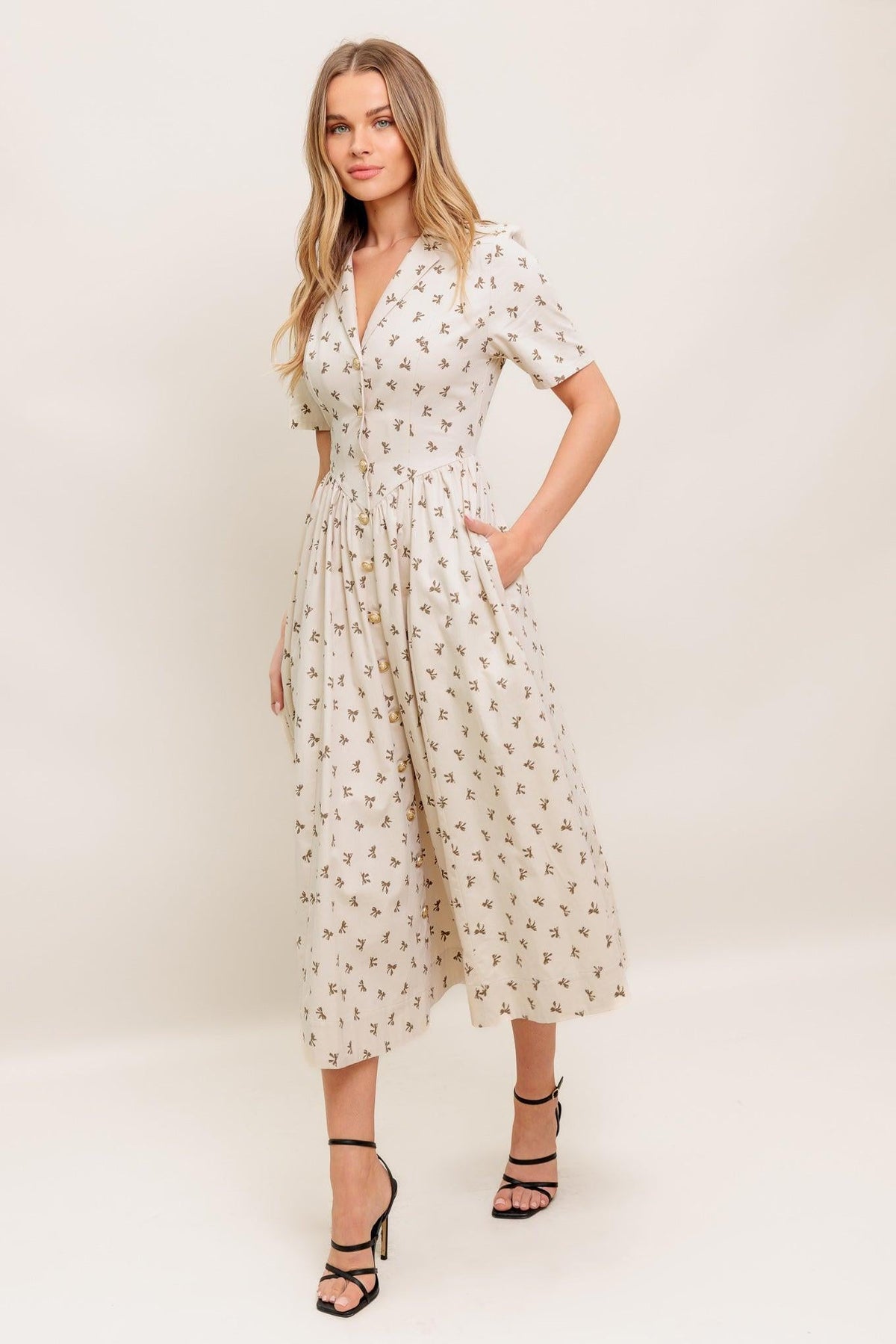 CANDY KISS BEIGE WOVEN MIDI DRESS