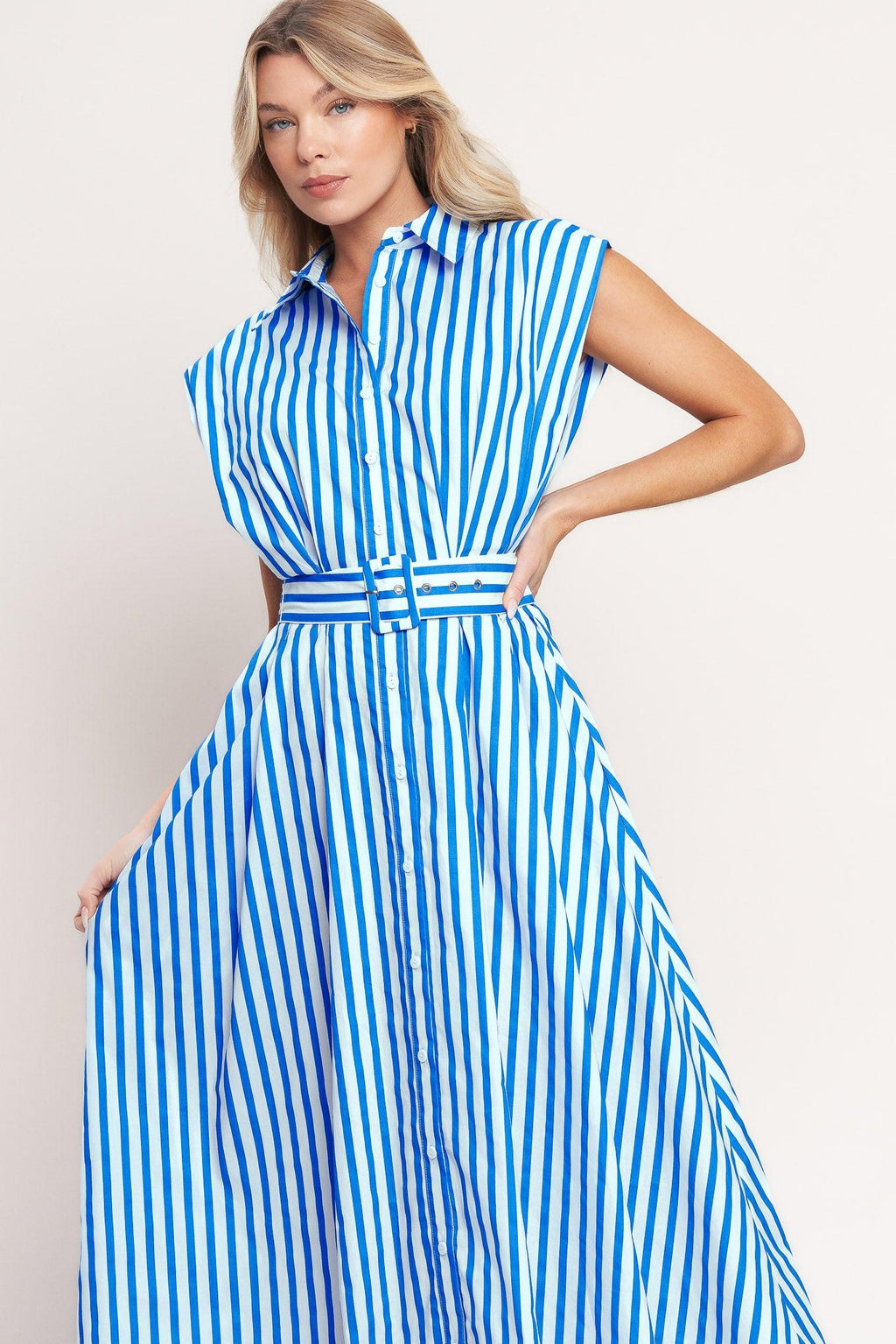 BISTRO STRIPE WOVEN MIDI DRESS