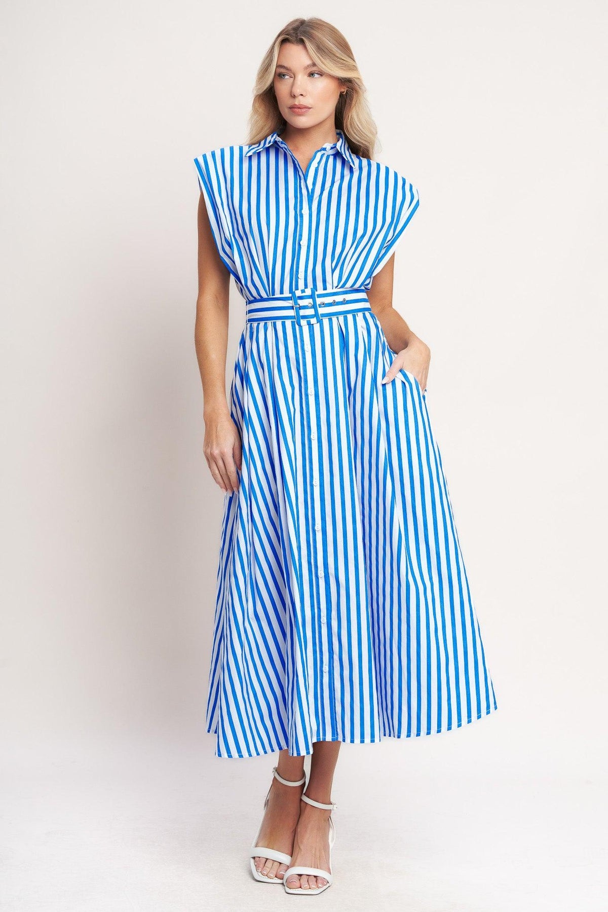 BISTRO STRIPE WOVEN MIDI DRESS