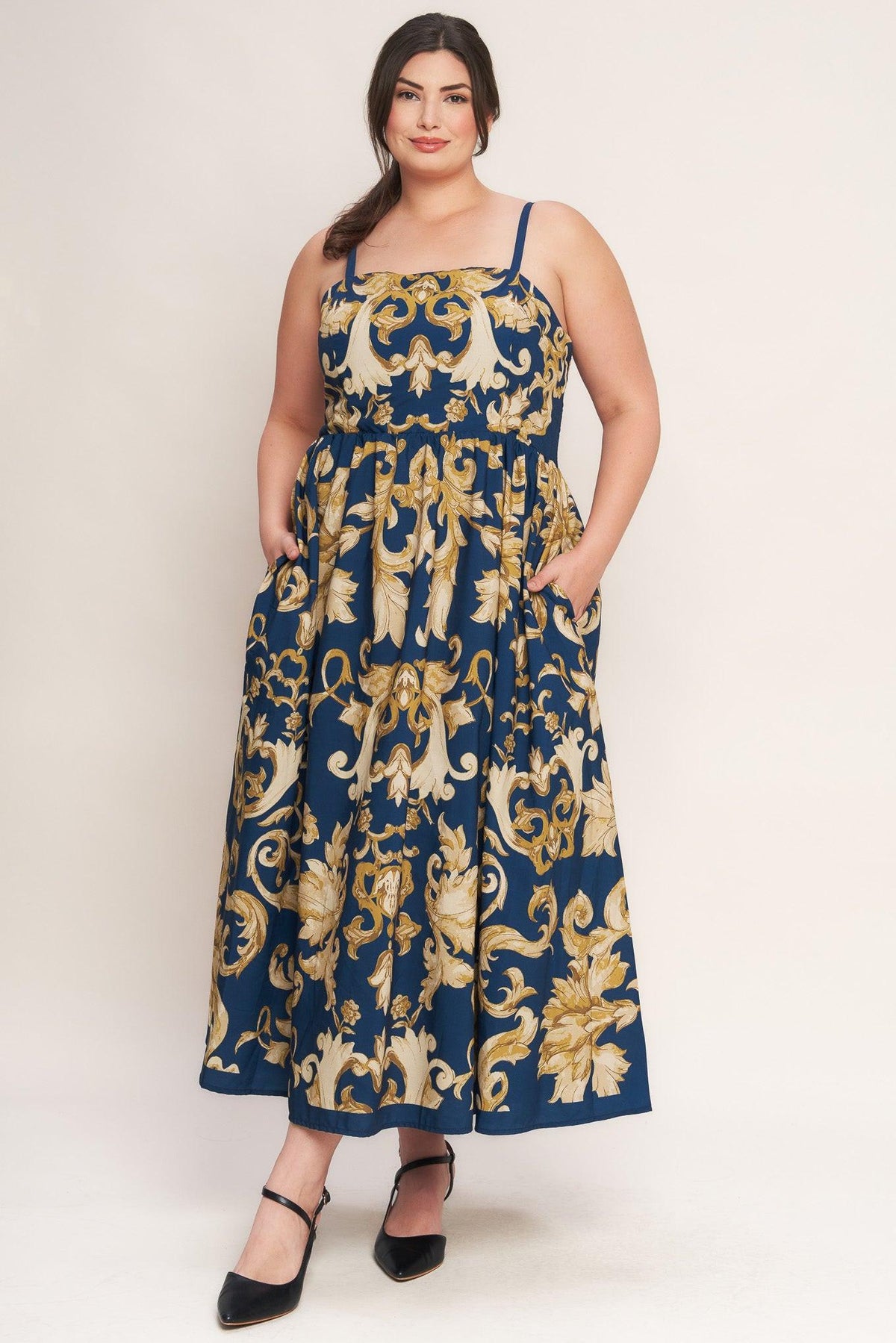 IMPERIAL BLOOM BLUE WOVEN MIDI DRESS