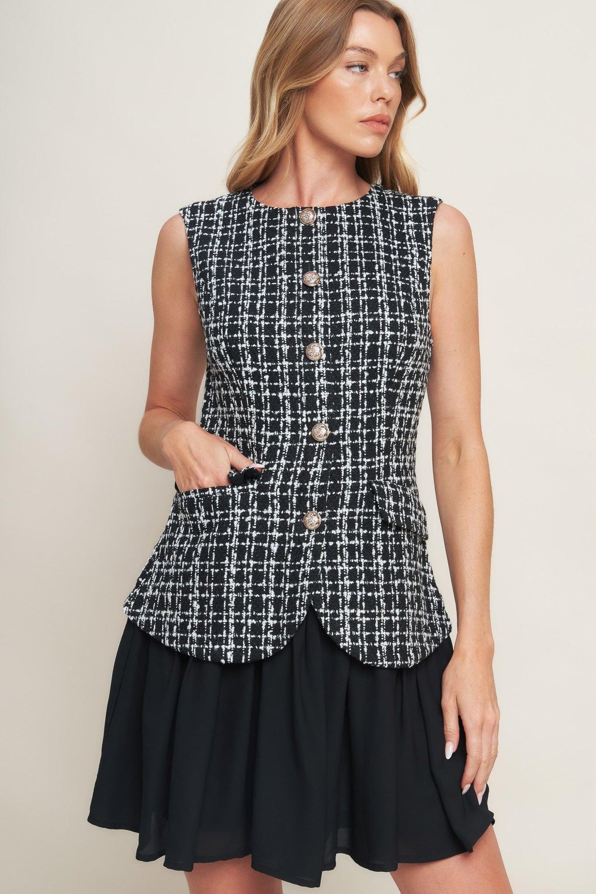 MODERN ICON TWEED WOVEN MINI DRESS