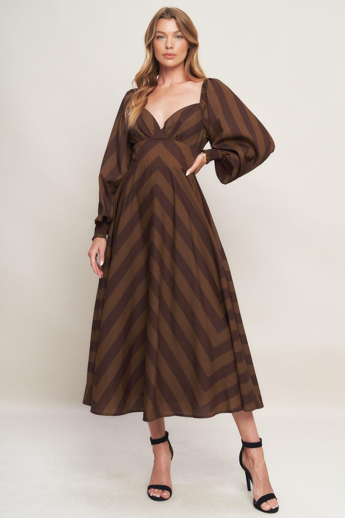 BROWN GODDESS FLOW WOVEN MIDI DRESS