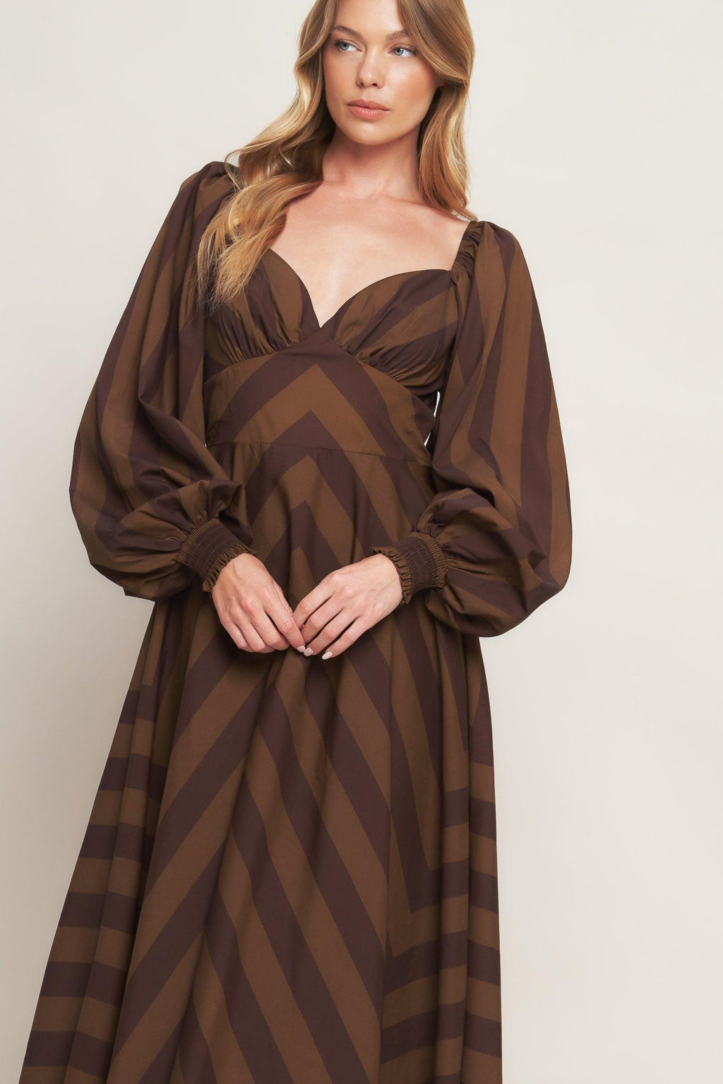 BROWN GODDESS FLOW WOVEN MIDI DRESS