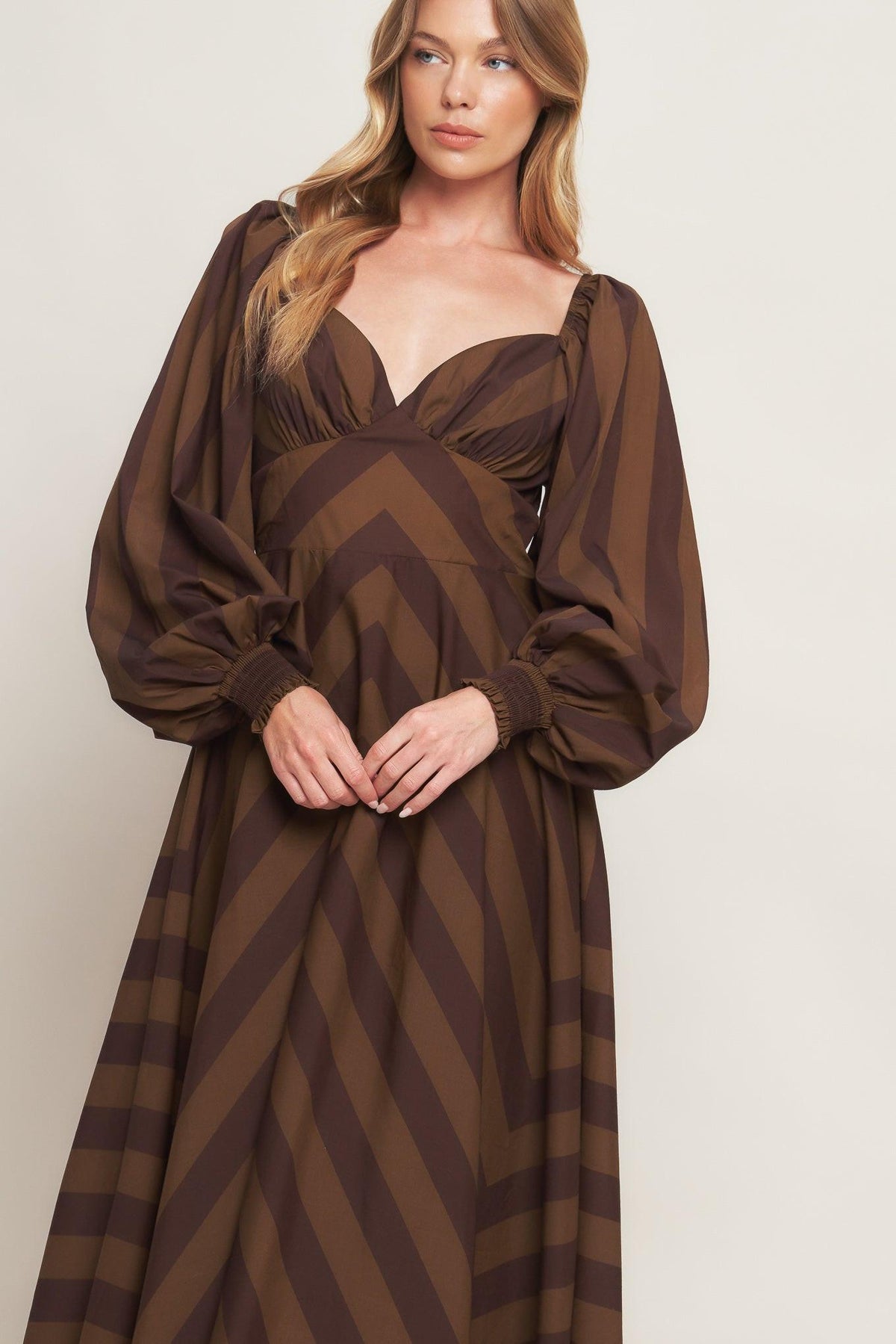 BROWN GODDESS FLOW WOVEN MIDI DRESS