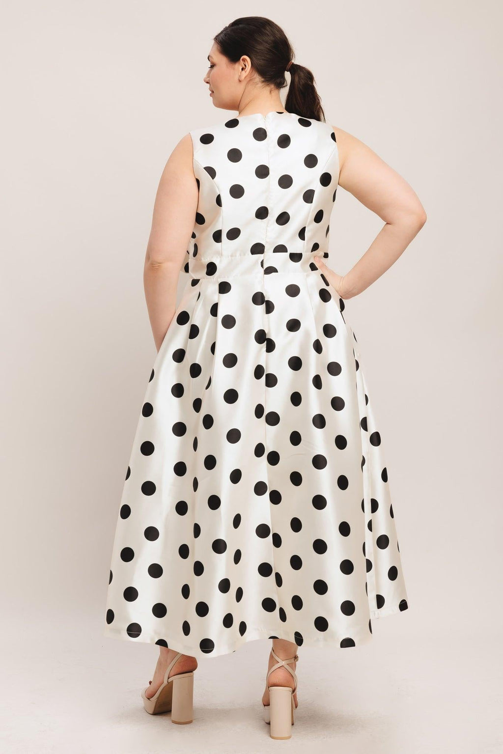 CAFÉ NOIR POLKA WOVEN MIDI DRESS