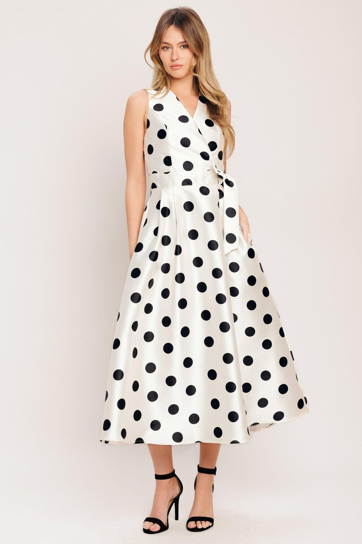 CAFÉ NOIR POLKA WOVEN MIDI DRESS