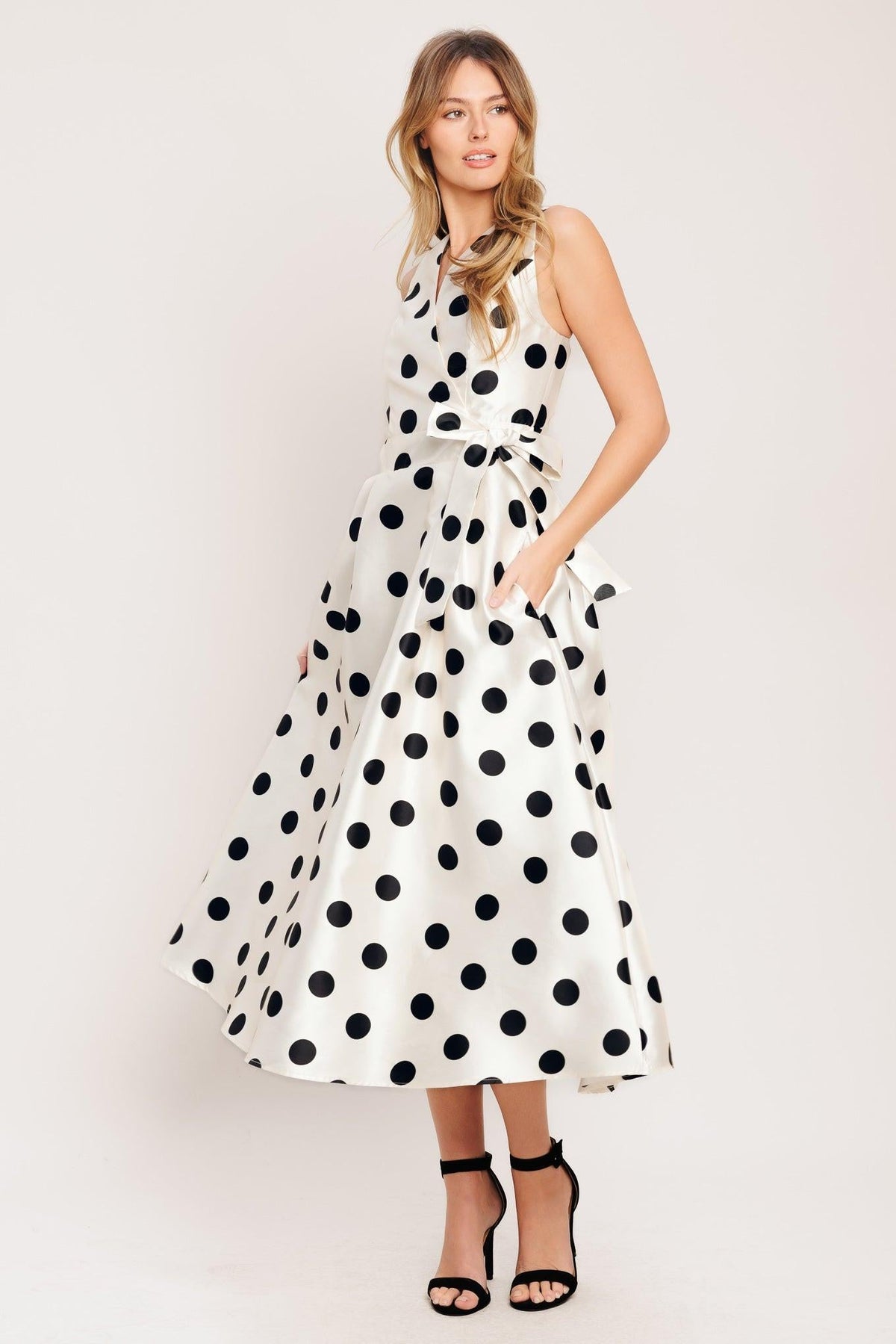 CAFÉ NOIR POLKA WOVEN MIDI DRESS
