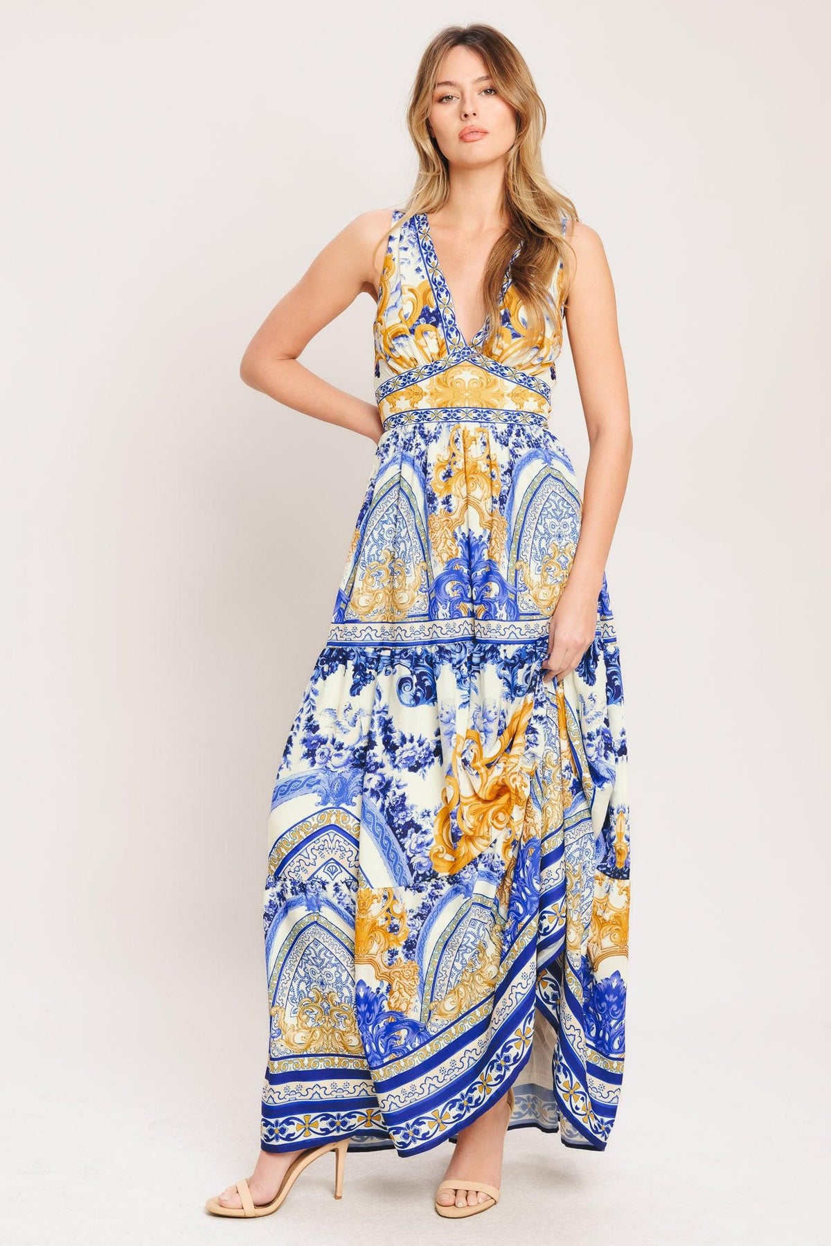 AZURE PALAZZO WOVEN MAXI DRESS
