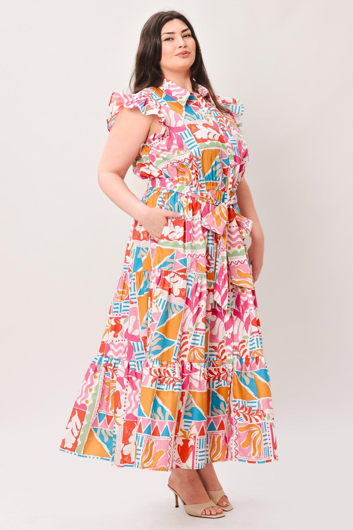 RIVIERA MOSAIC WOVEN MIDI DRESS