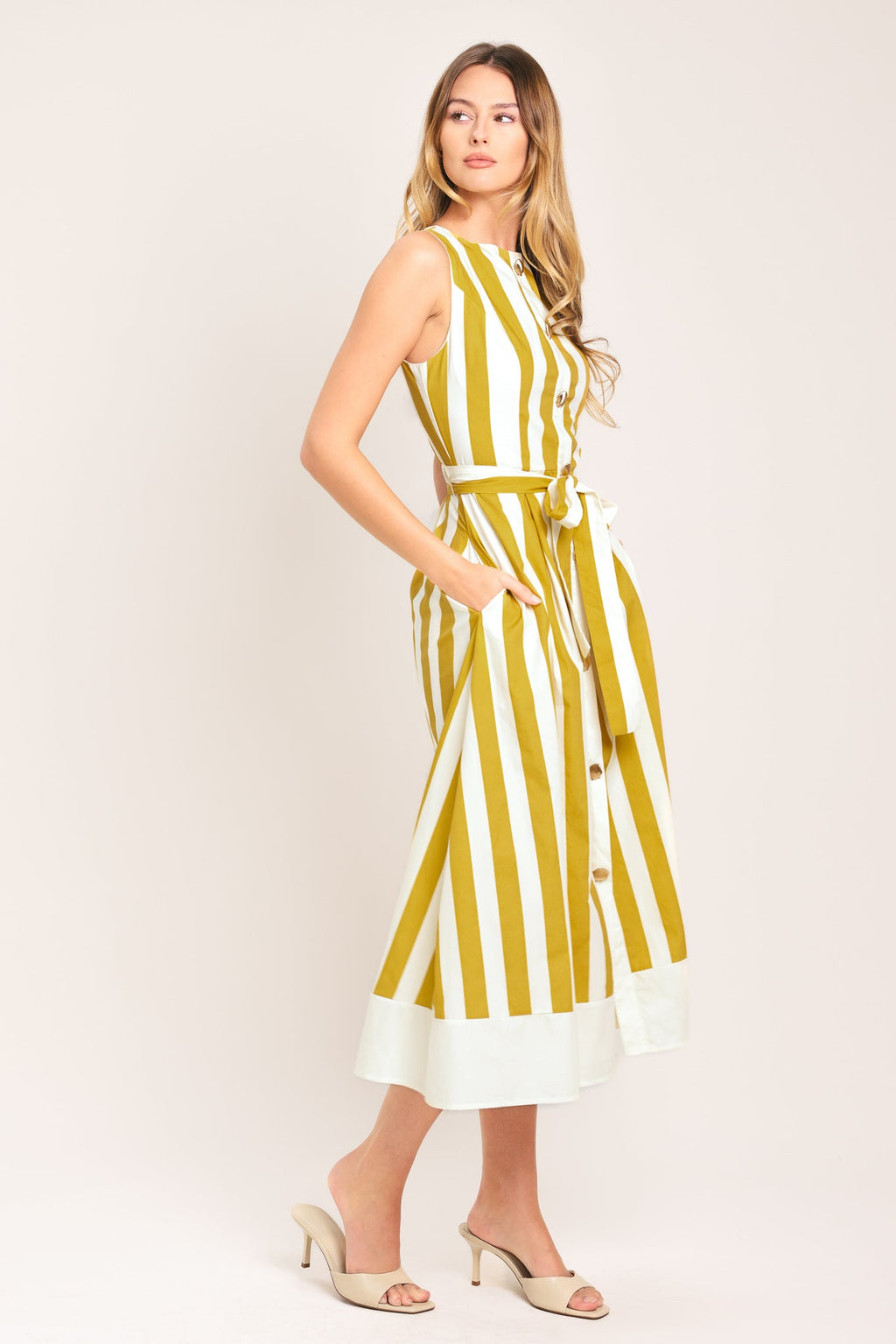SUNSHINE STRIPE WOVEN MIDI DRESS