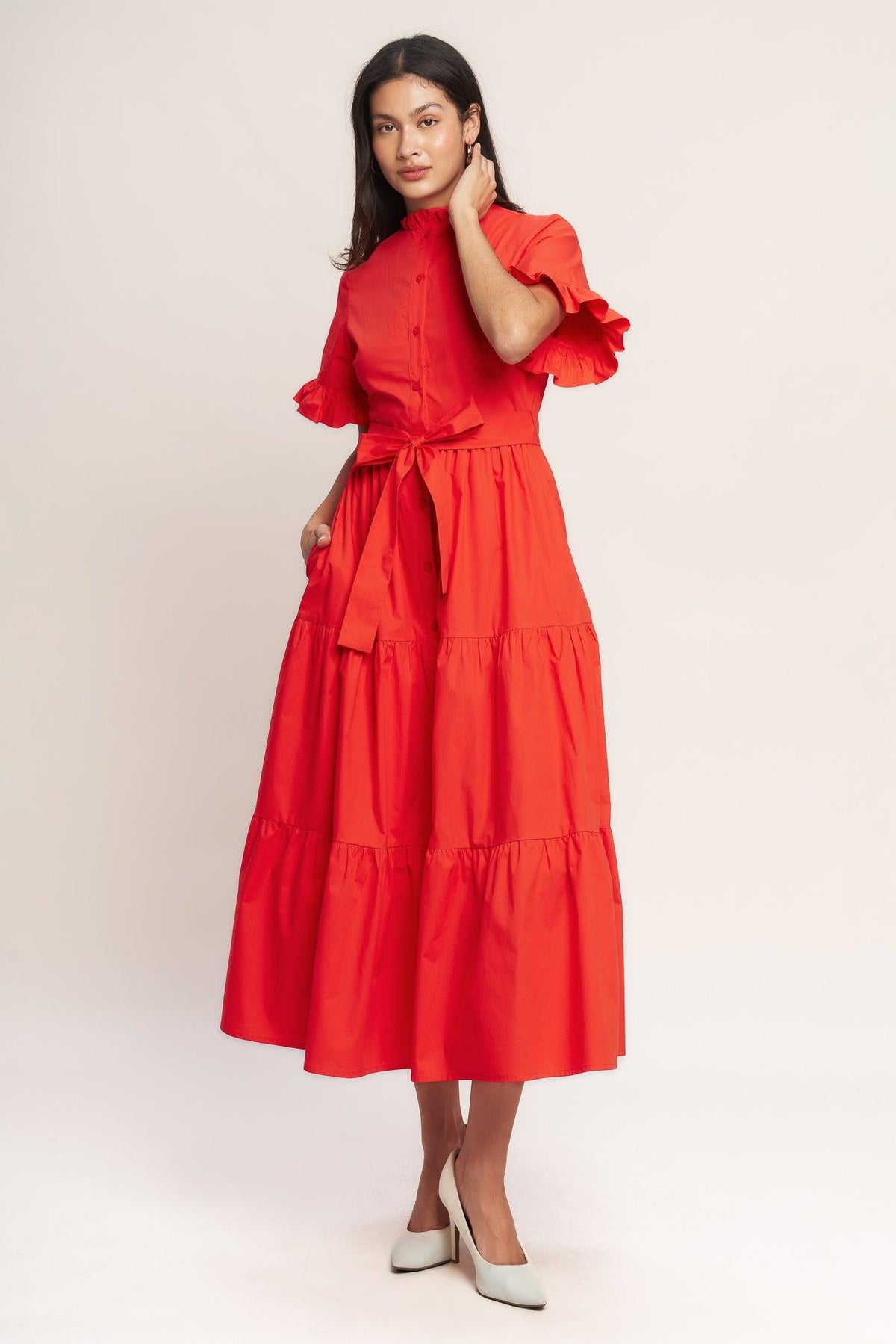 FEELS LIKE A COMPLIMENT WOVEN MIDI DRESS