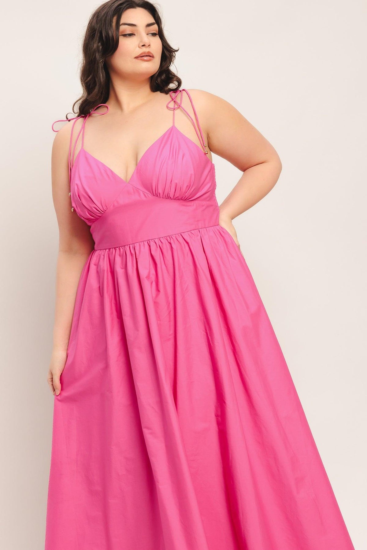 PRETTY IN PINK WOVEN MIDI DRESS