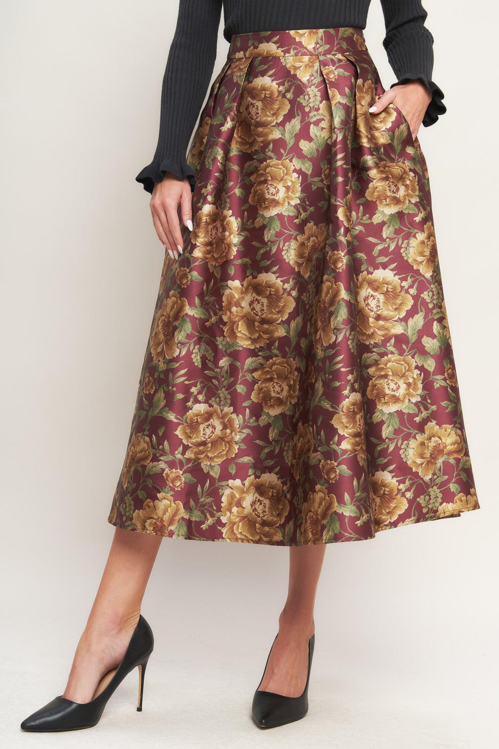 EVENING BOTANICALS WOVEN FULL MIDI SKIRT