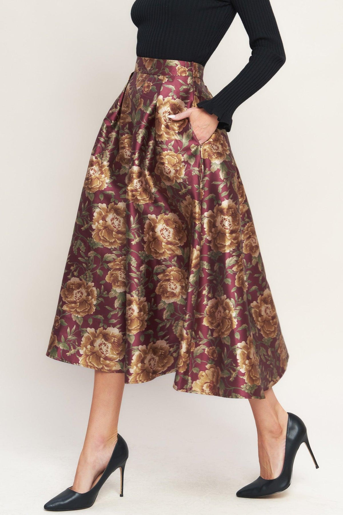 EVENING BOTANICALS WOVEN FULL MIDI SKIRT