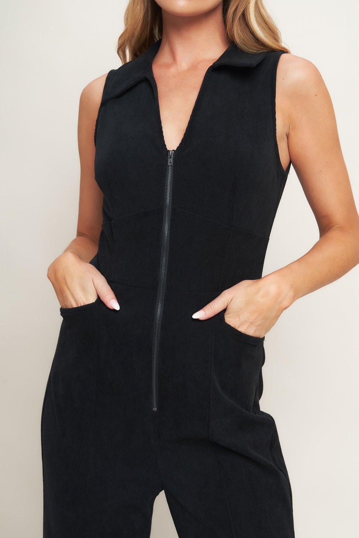 STREET ICON BLACK CORDUROY JUMPSUIT