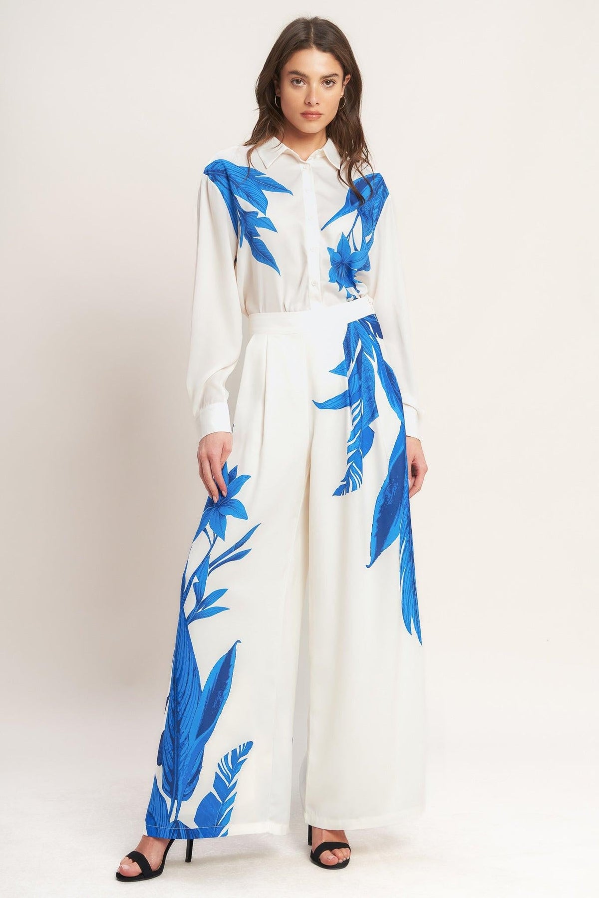 ASYMMETRICAL BOTANICAL WOVEN PANTS