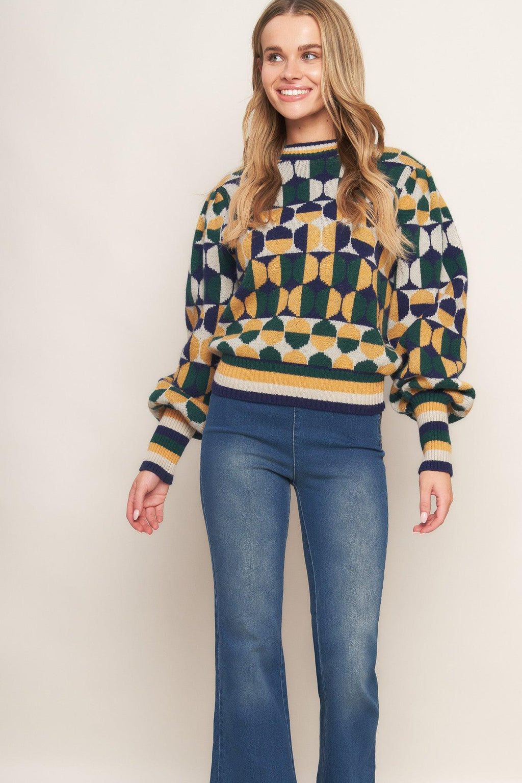 CHEER YOU ON JACQUARD SWEATER TOP