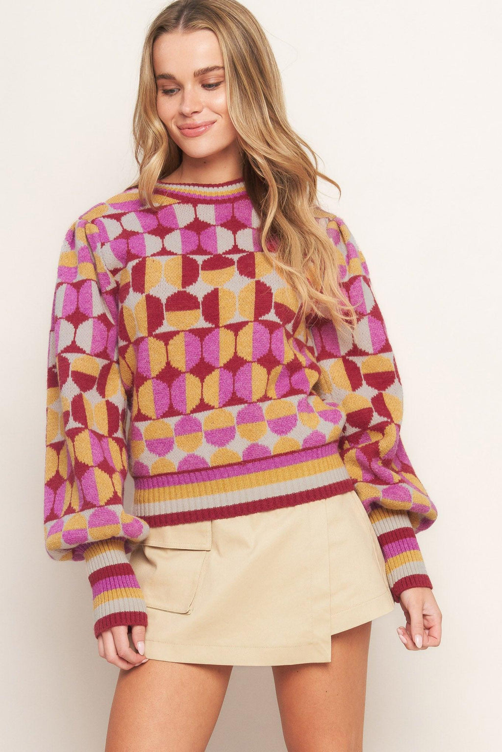 CHEER YOU ON JACQUARD SWEATER TOP