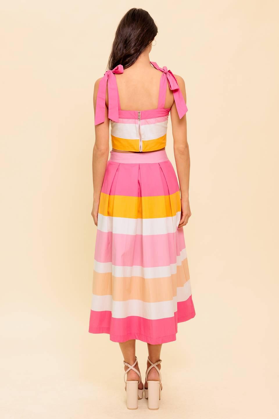 THE SPACE BETWEEN PINK WOVEN TOP AND SKIRT SET